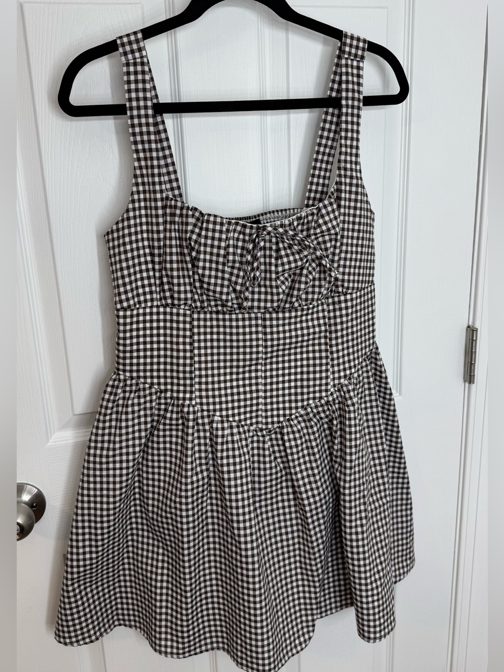 Brown and White Gingham Mini Dress - Unbranded
